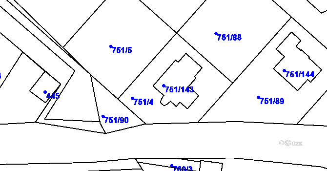 Parcela st. 751/143 v KÚ Koloděje, Katastrální mapa