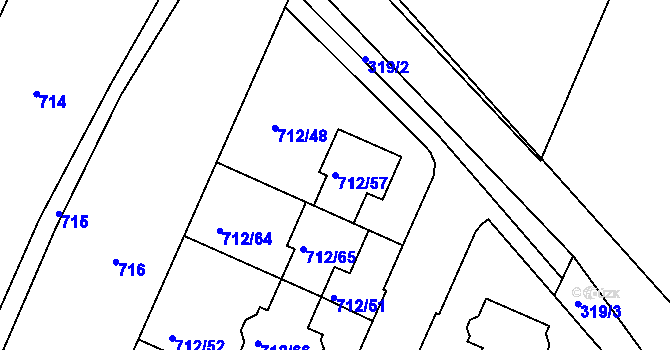 Parcela st. 712/57 v KÚ Koloděje, Katastrální mapa