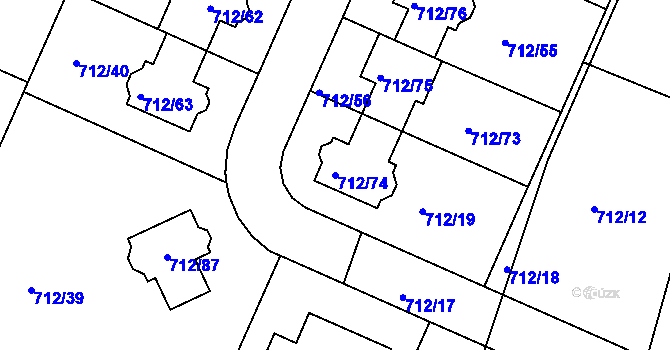 Parcela st. 712/74 v KÚ Koloděje, Katastrální mapa