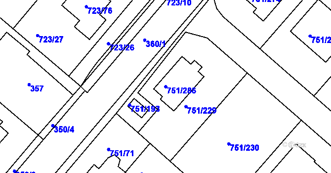 Parcela st. 751/286 v KÚ Koloděje, Katastrální mapa