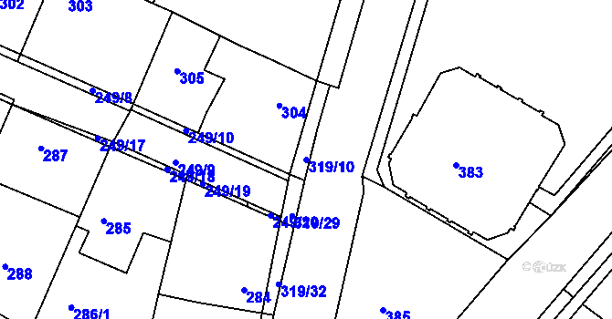 Parcela st. 319/10 v KÚ Koloděje, Katastrální mapa