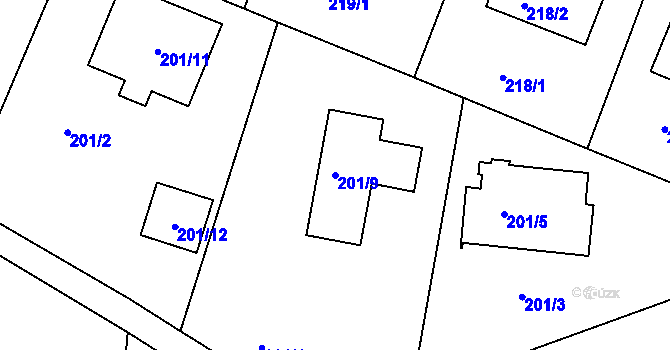 Parcela st. 201/9 v KÚ Koloděje, Katastrální mapa