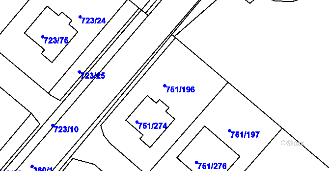 Parcela st. 751/196 v KÚ Koloděje, Katastrální mapa