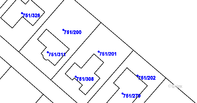 Parcela st. 751/201 v KÚ Koloděje, Katastrální mapa