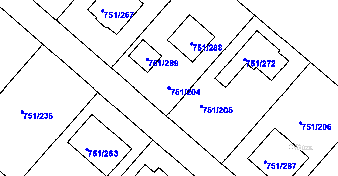 Parcela st. 751/204 v KÚ Koloděje, Katastrální mapa