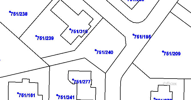 Parcela st. 751/240 v KÚ Koloděje, Katastrální mapa