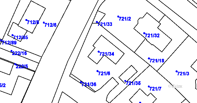 Parcela st. 721/34 v KÚ Koloděje, Katastrální mapa
