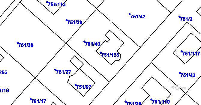 Parcela st. 751/155 v KÚ Koloděje, Katastrální mapa