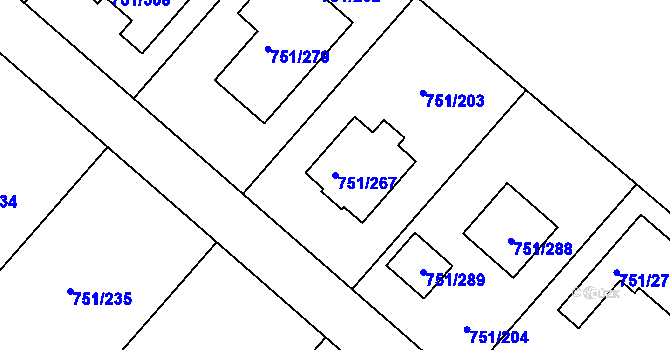 Parcela st. 751/267 v KÚ Koloděje, Katastrální mapa