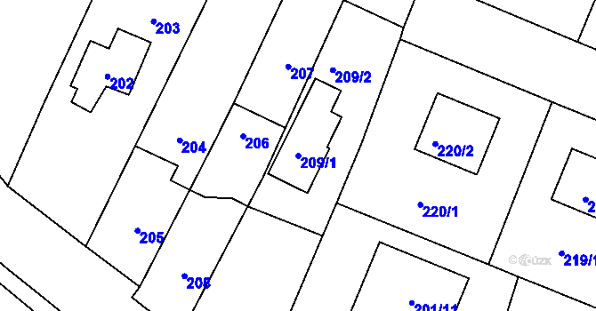 Parcela st. 209/1 v KÚ Koloděje, Katastrální mapa