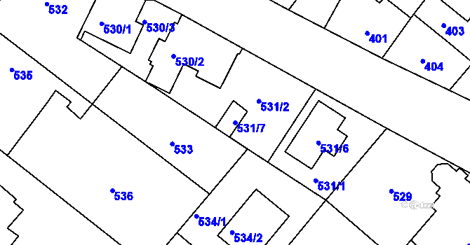 Parcela st. 531/7 v KÚ Koloděje, Katastrální mapa