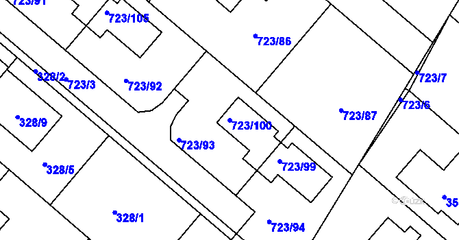 Parcela st. 723/100 v KÚ Koloděje, Katastrální mapa