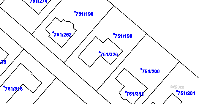 Parcela st. 751/326 v KÚ Koloděje, Katastrální mapa