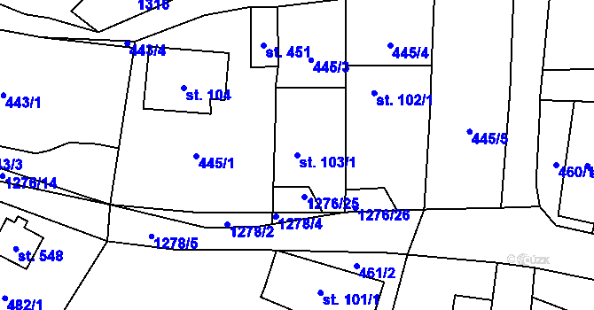 Parcela st. 103/1 v KÚ Koloděje nad Lužnicí, Katastrální mapa
