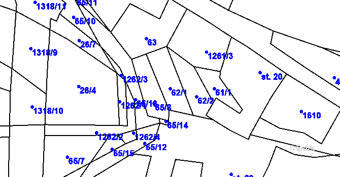 Parcela st. 62/1 v KÚ Koloděje nad Lužnicí, Katastrální mapa