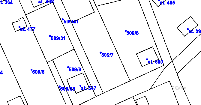 Parcela st. 509/7 v KÚ Koloděje nad Lužnicí, Katastrální mapa