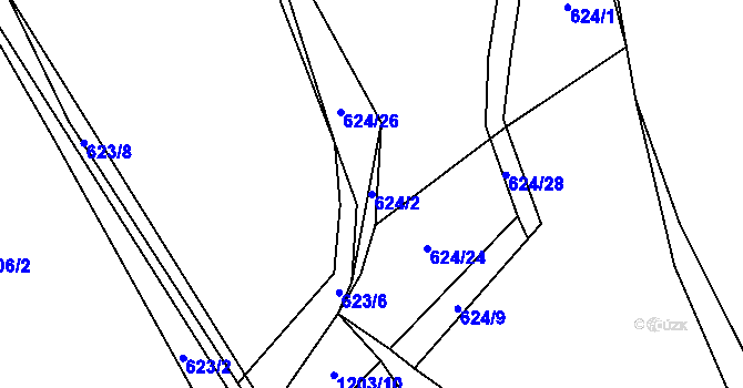 Parcela st. 624/2 v KÚ Koloděje nad Lužnicí, Katastrální mapa