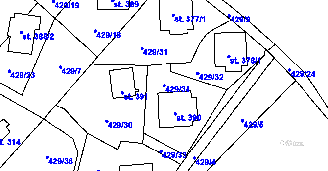 Parcela st. 429/34 v KÚ Koloděje nad Lužnicí, Katastrální mapa