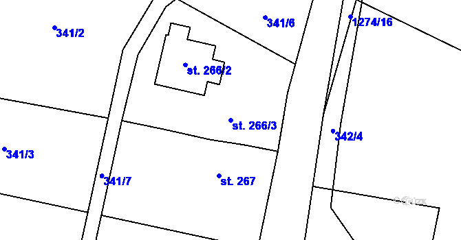 Parcela st. 266/3 v KÚ Koloděje nad Lužnicí, Katastrální mapa
