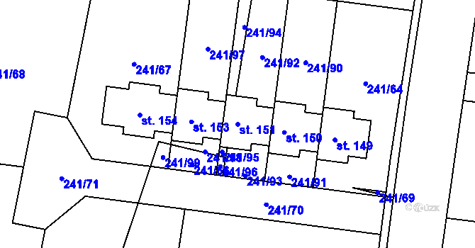 Parcela st. 151 v KÚ Kolomuty, Katastrální mapa
