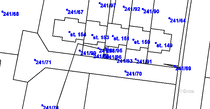 Parcela st. 241/96 v KÚ Kolomuty, Katastrální mapa