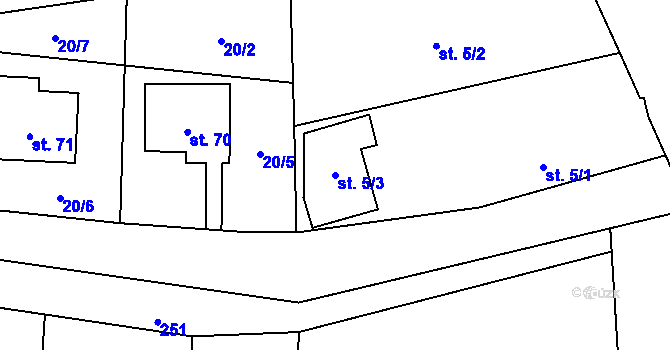 Parcela st. 5/3 v KÚ Kolomuty, Katastrální mapa