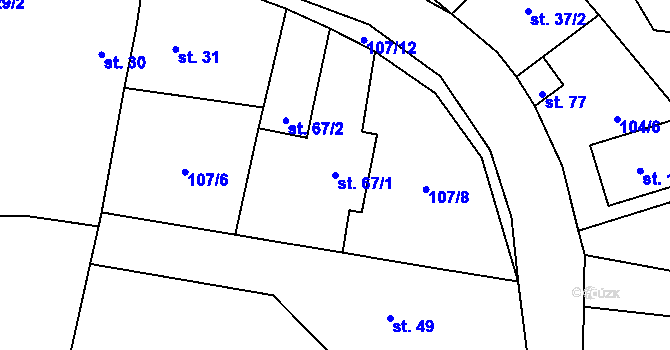 Parcela st. 67/1 v KÚ Kolomuty, Katastrální mapa