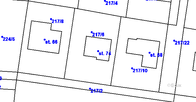 Parcela st. 74 v KÚ Kolomuty, Katastrální mapa