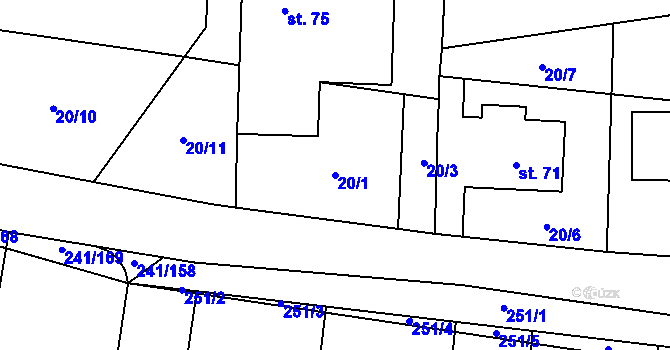 Parcela st. 20/1 v KÚ Kolomuty, Katastrální mapa