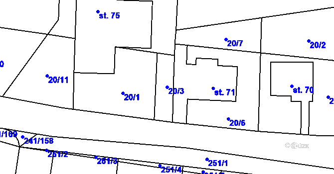 Parcela st. 20/3 v KÚ Kolomuty, Katastrální mapa