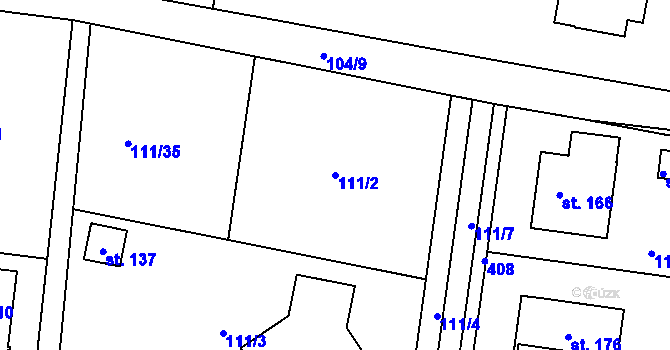Parcela st. 111/2 v KÚ Kolomuty, Katastrální mapa