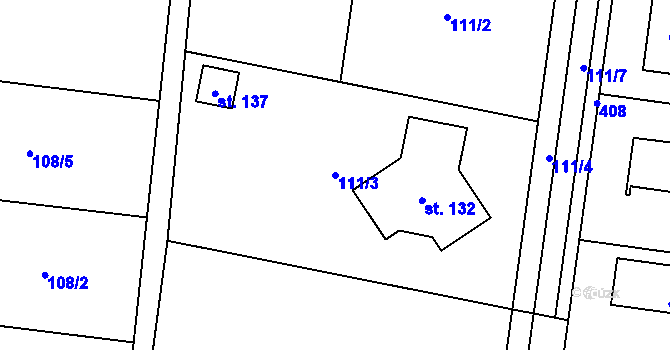 Parcela st. 111/3 v KÚ Kolomuty, Katastrální mapa