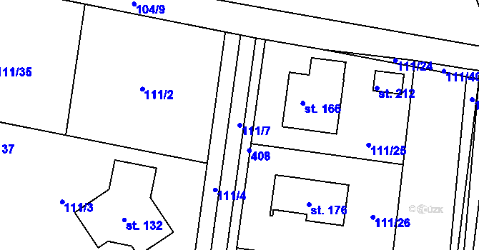 Parcela st. 111/7 v KÚ Kolomuty, Katastrální mapa