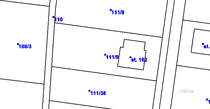 Parcela st. 111/9 v KÚ Kolomuty, Katastrální mapa