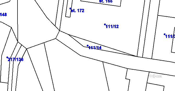 Parcela st. 111/14 v KÚ Kolomuty, Katastrální mapa