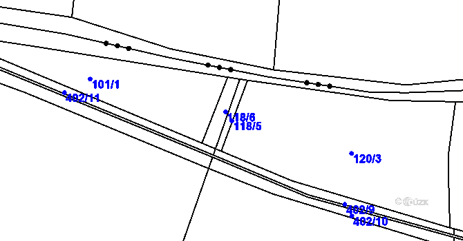 Parcela st. 118/5 v KÚ Kolomuty, Katastrální mapa