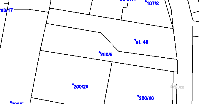 Parcela st. 200/6 v KÚ Kolomuty, Katastrální mapa