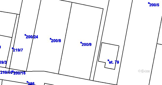 Parcela st. 200/9 v KÚ Kolomuty, Katastrální mapa