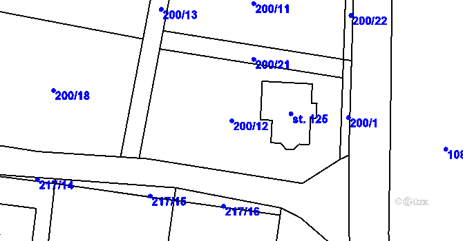 Parcela st. 200/12 v KÚ Kolomuty, Katastrální mapa