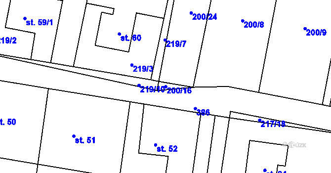 Parcela st. 200/16 v KÚ Kolomuty, Katastrální mapa