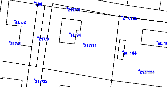 Parcela st. 217/11 v KÚ Kolomuty, Katastrální mapa