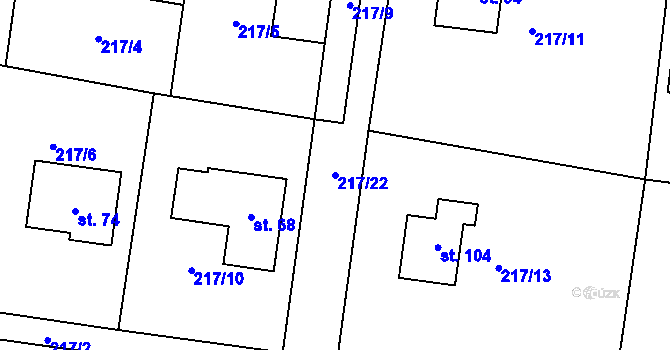 Parcela st. 217/22 v KÚ Kolomuty, Katastrální mapa
