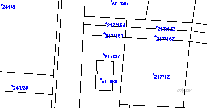 Parcela st. 217/37 v KÚ Kolomuty, Katastrální mapa