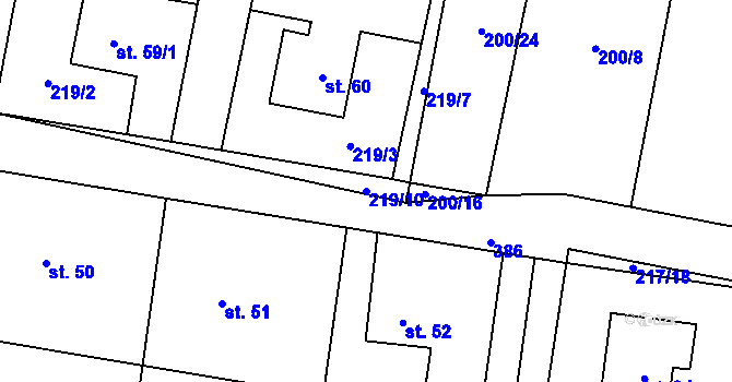 Parcela st. 219/10 v KÚ Kolomuty, Katastrální mapa