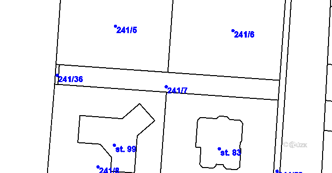 Parcela st. 241/7 v KÚ Kolomuty, Katastrální mapa