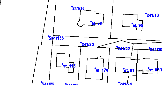 Parcela st. 241/20 v KÚ Kolomuty, Katastrální mapa