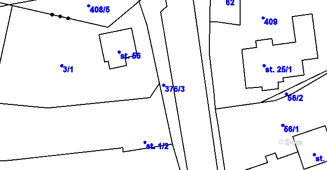 Parcela st. 376/3 v KÚ Kolomuty, Katastrální mapa