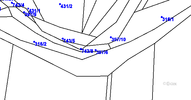 Parcela st. 397/6 v KÚ Kolomuty, Katastrální mapa