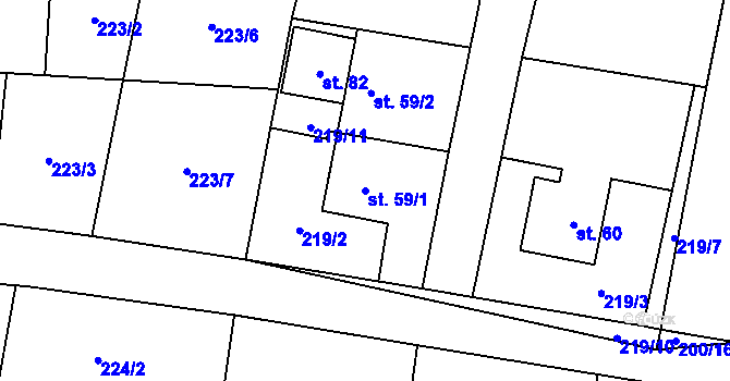 Parcela st. 59/1 v KÚ Kolomuty, Katastrální mapa