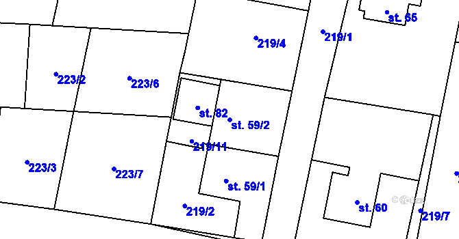 Parcela st. 59/2 v KÚ Kolomuty, Katastrální mapa